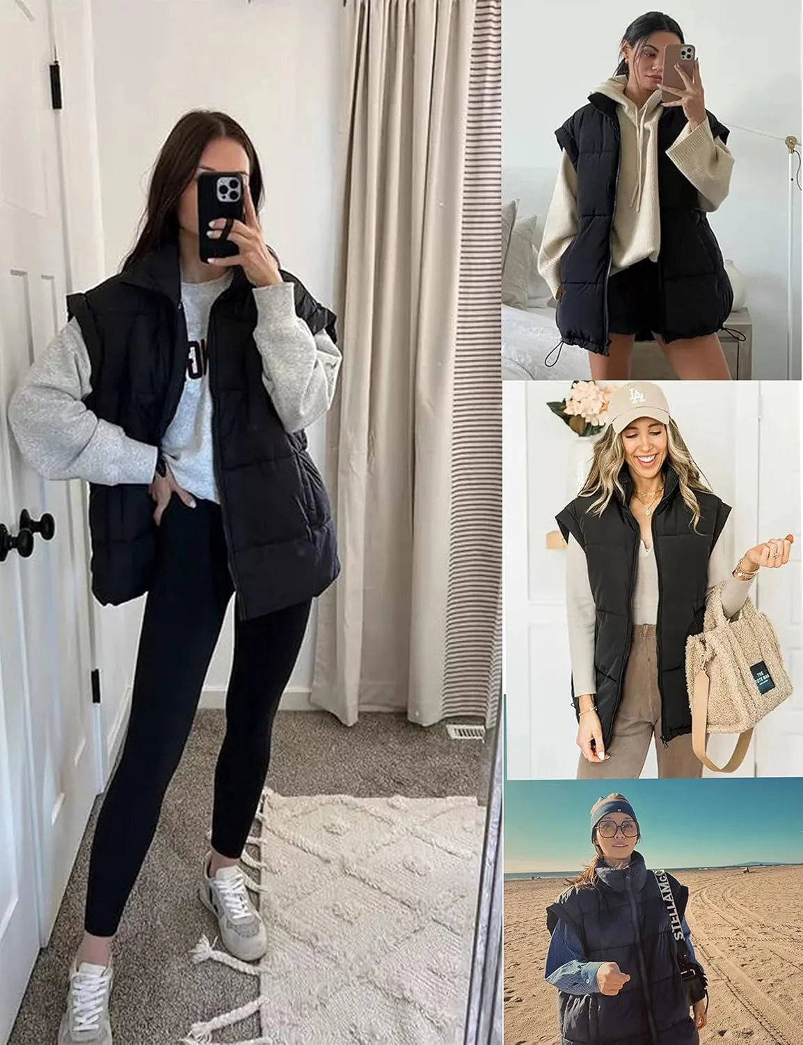 Springrain Womens Oversized Quilted Puffer Vest Padded Warm Winter Jacket with Stand Collar Bubble Puffer Gilet
