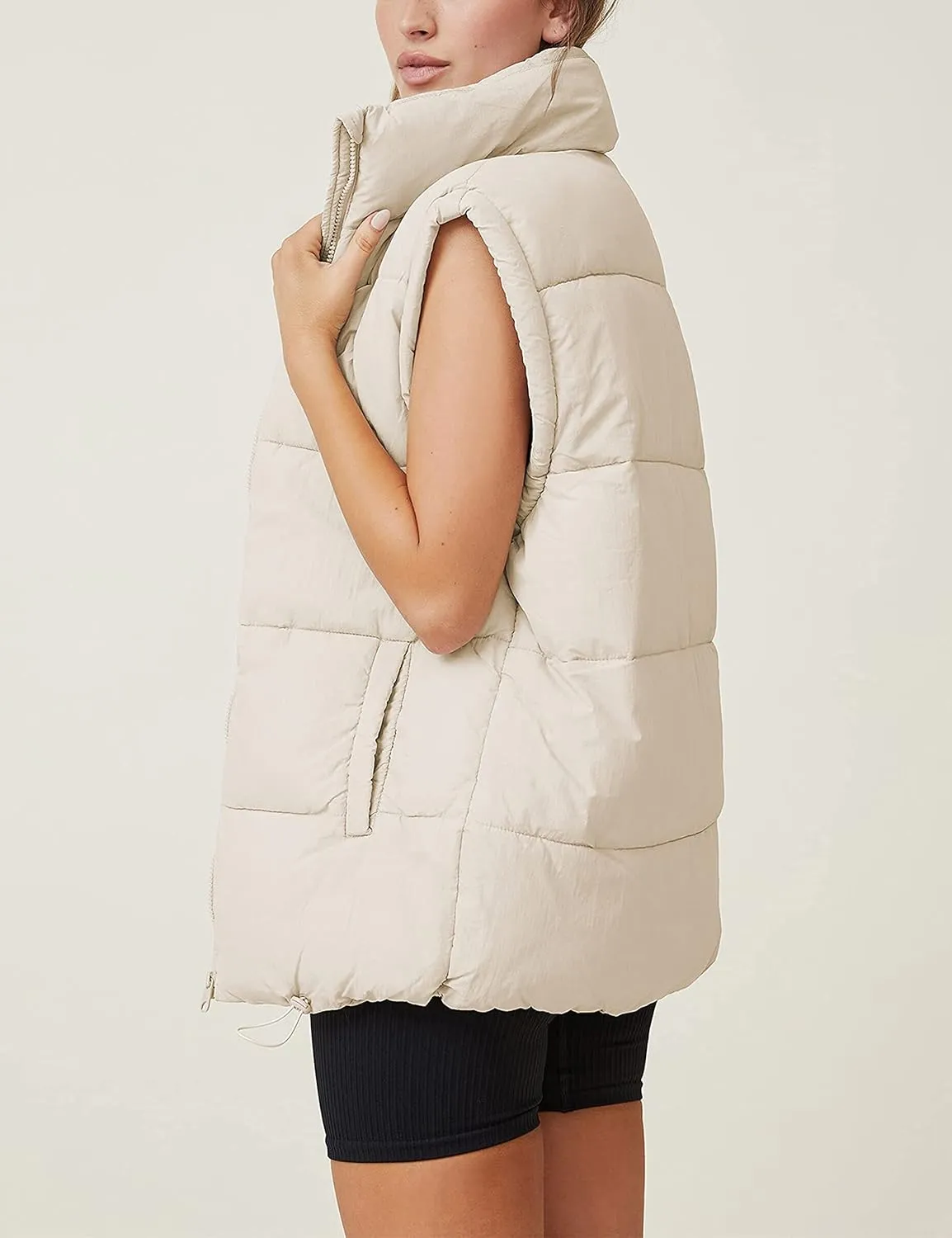 Springrain Womens Oversized Quilted Puffer Vest Padded Warm Winter Jacket with Stand Collar Bubble Puffer Gilet