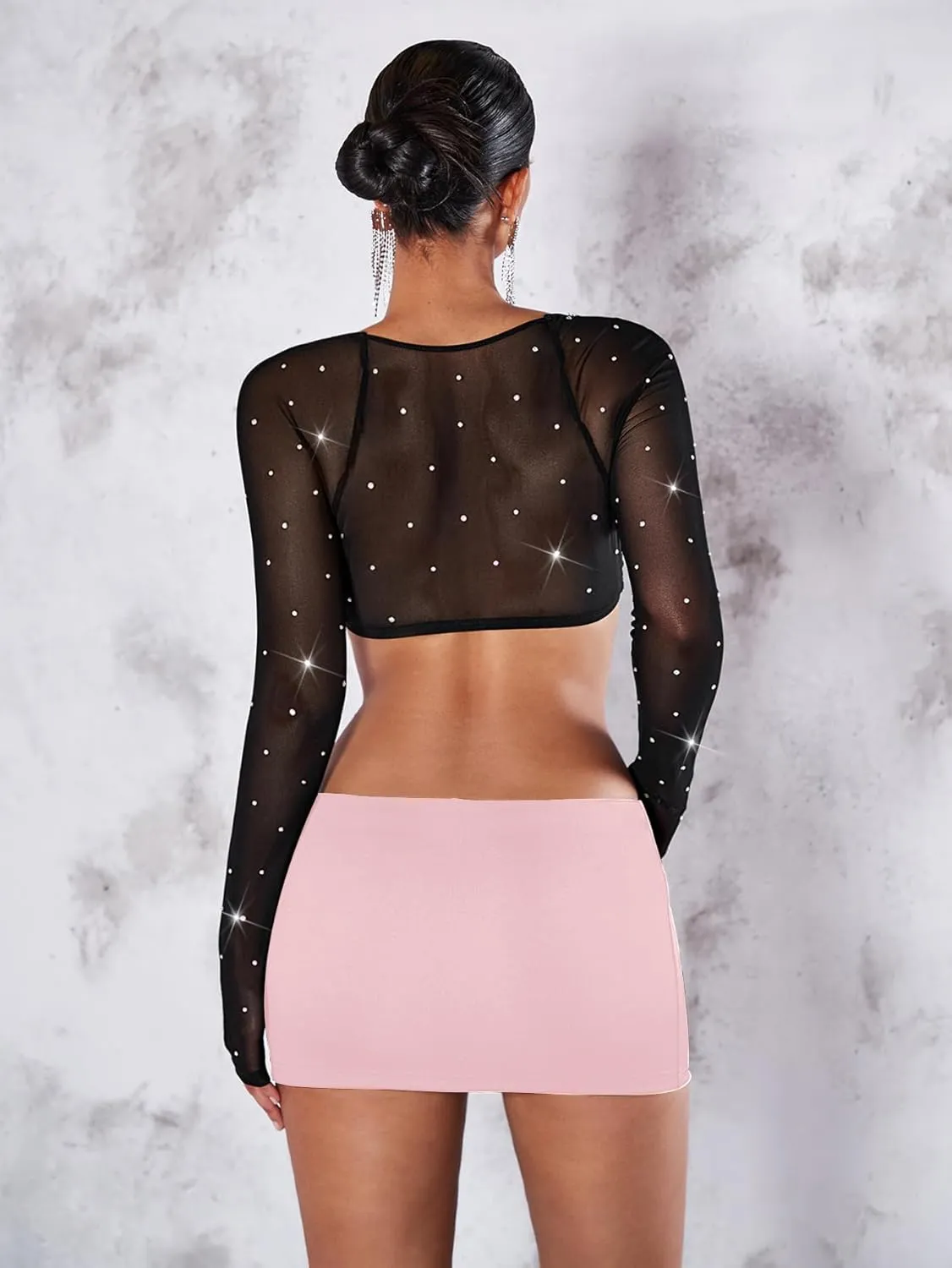 SweatyRocks Women's Casual Elastic Waist Solid Bodycon Mini Skirt Streetwear