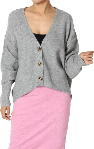 TheMogan S~3X Loose Button Front Long Sleeve Melange Color Knit Cardigan Sweater