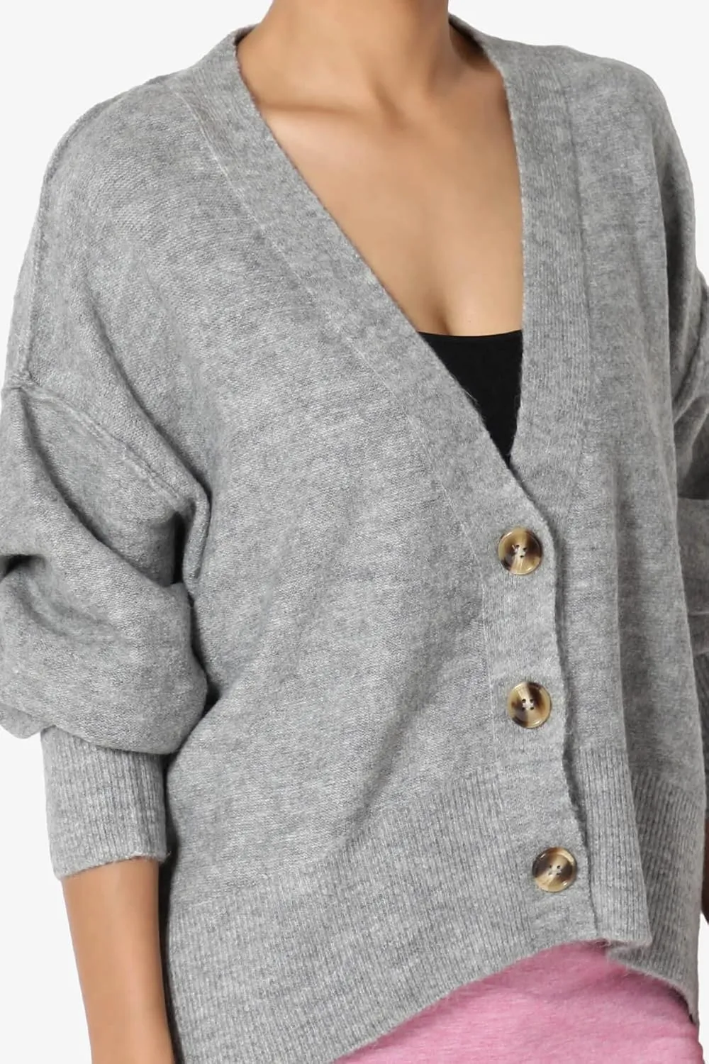 TheMogan S~3X Loose Button Front Long Sleeve Melange Color Knit Cardigan Sweater