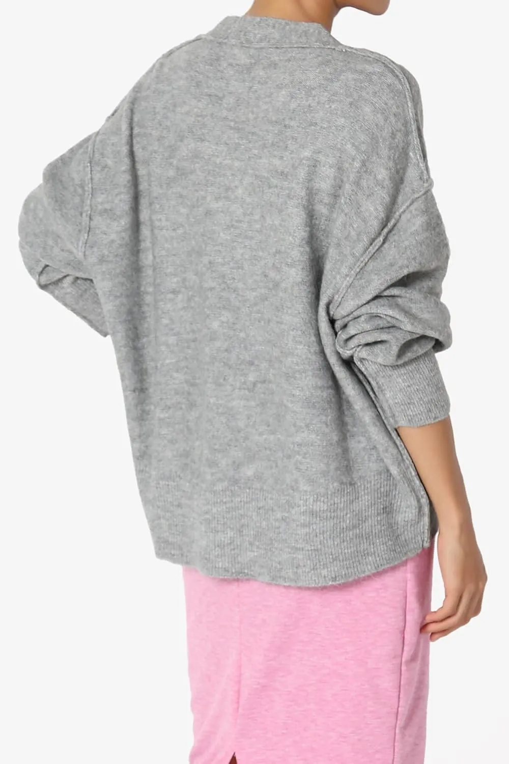 TheMogan S~3X Loose Button Front Long Sleeve Melange Color Knit Cardigan Sweater
