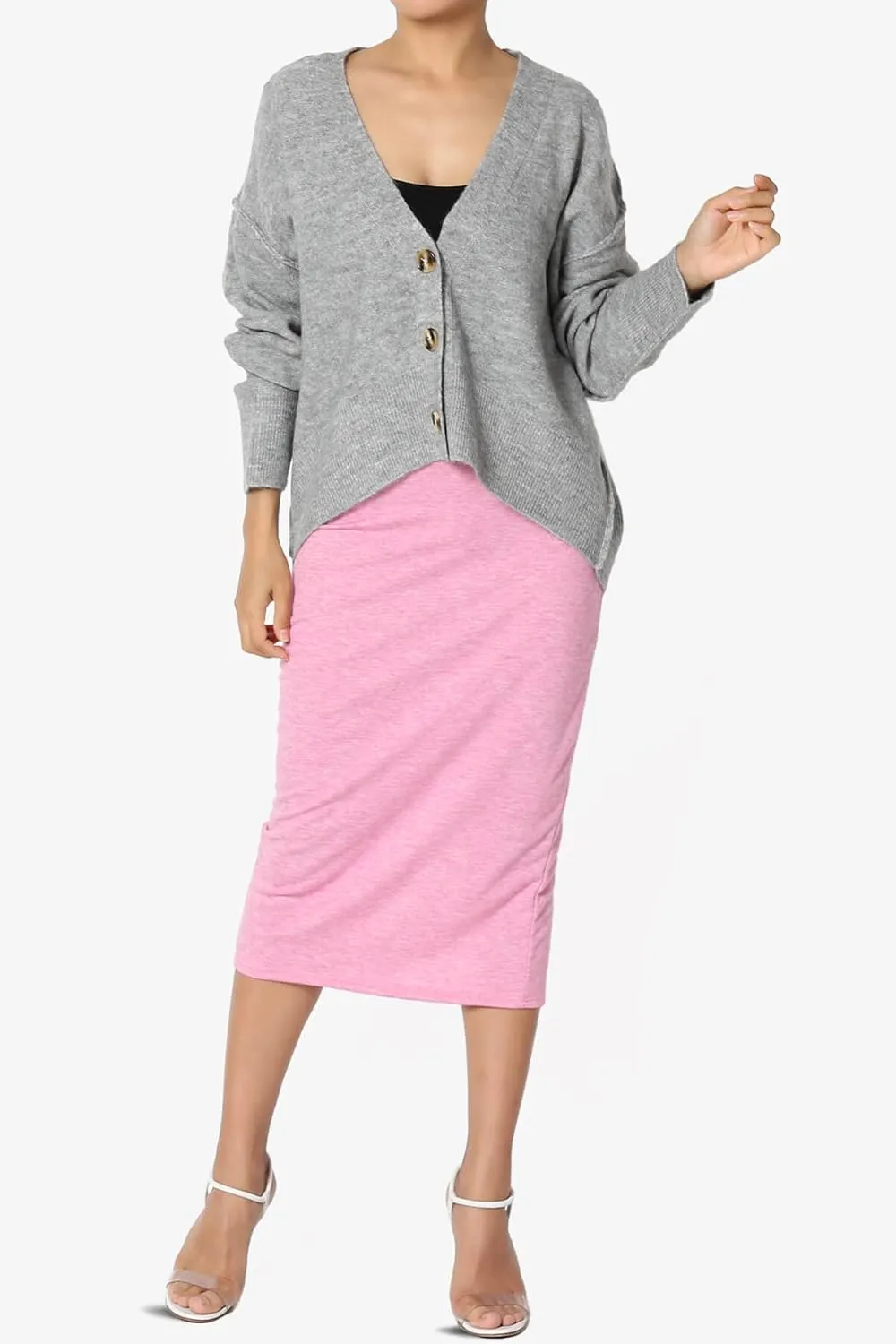 TheMogan S~3X Loose Button Front Long Sleeve Melange Color Knit Cardigan Sweater