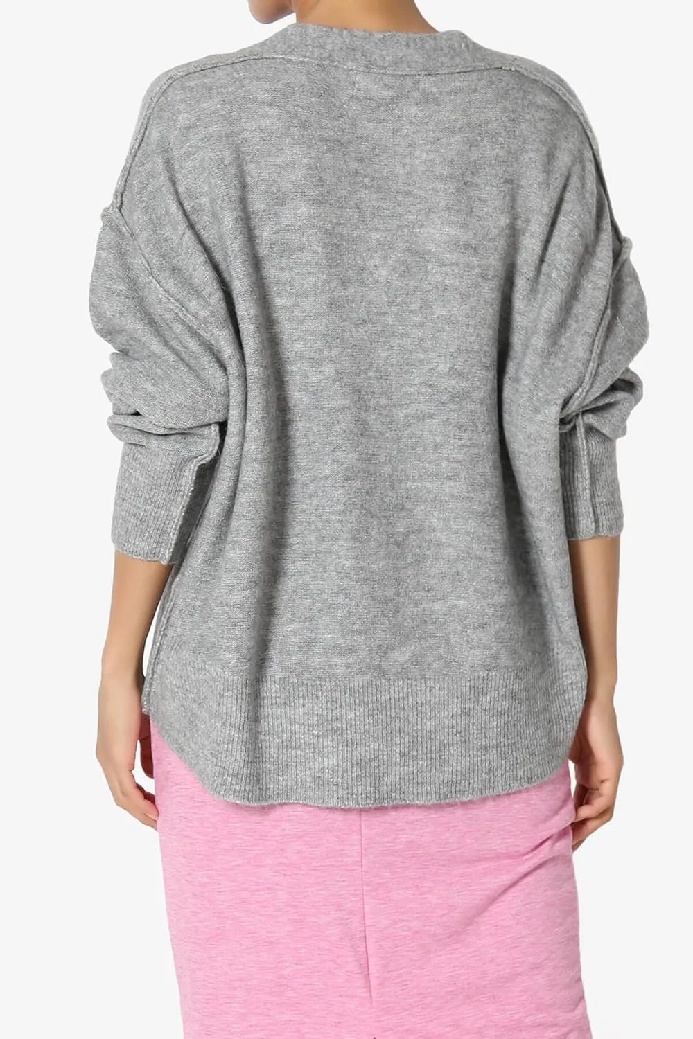 TheMogan S~3X Loose Button Front Long Sleeve Melange Color Knit Cardigan Sweater