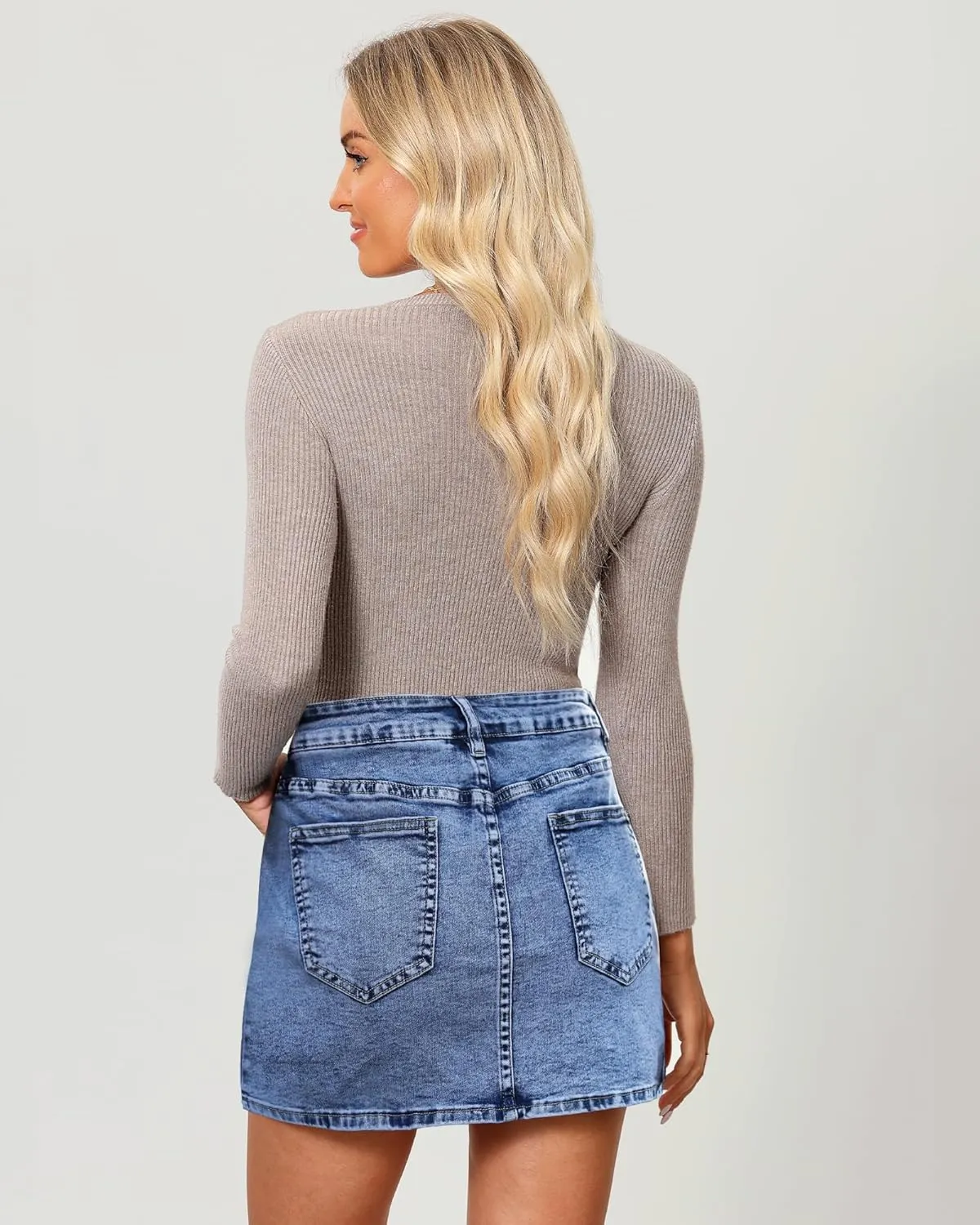 Vetinee Jean Skorts for Woman High Waisted Trendy Slit Stretchy Denim Skirt with Shorts Y2K Casual Summer Skorts Skirts