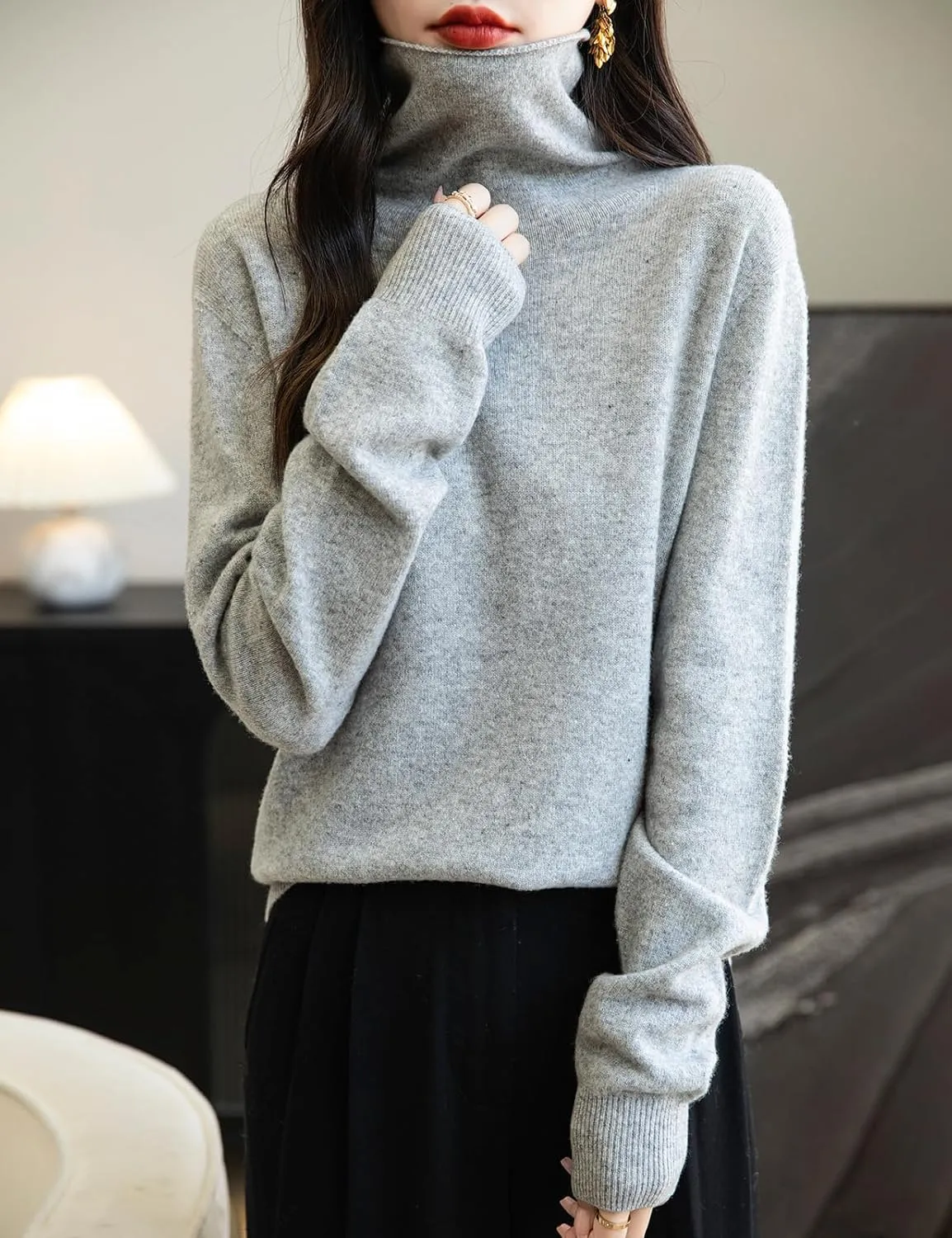 Women's 100% Merino Wool Seamless Sweater Turtleneck First-Line Ready to Wear Long Sleeve Knitted Pullover Tops