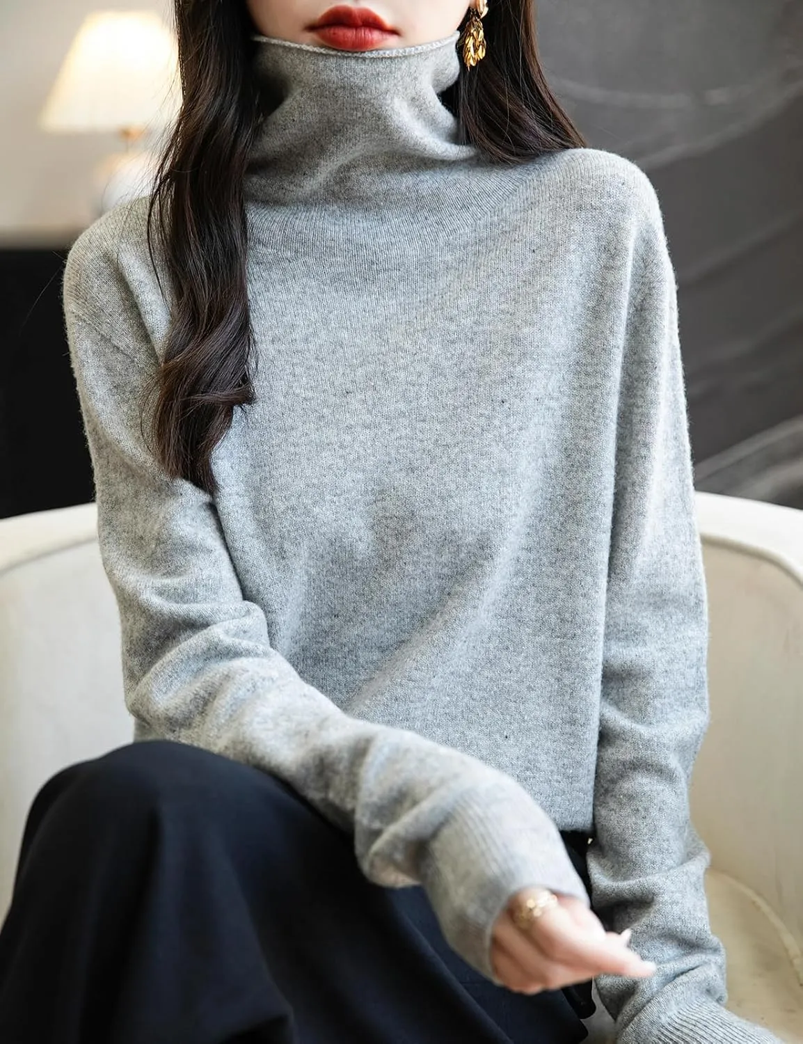Women's 100% Merino Wool Seamless Sweater Turtleneck First-Line Ready to Wear Long Sleeve Knitted Pullover Tops