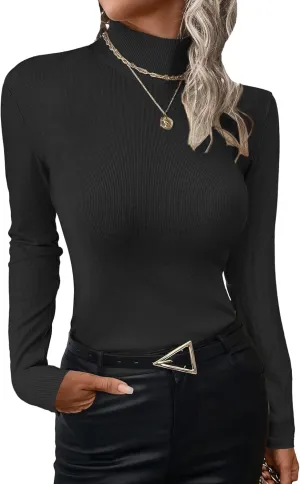 Womens Mock Turtle Necks Tops Fall Winter Fitted Shirts for Women 2024