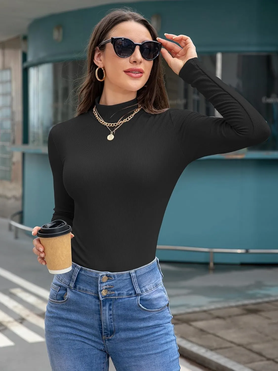 Womens Mock Turtle Necks Tops Fall Winter Fitted Shirts for Women 2024