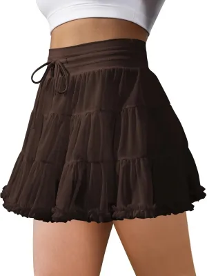 Women's Tennis Skirt with Shorts High Waisted Golf Athletic Skirts with 2 Pockets Pleated Tulle Skort Ruffle
