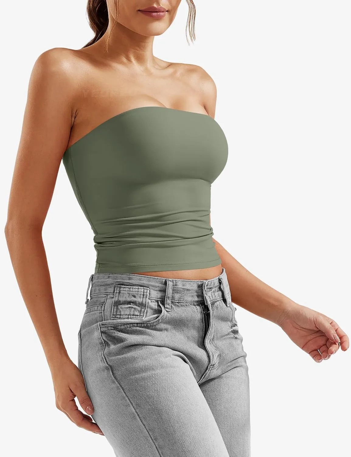 YEOREO Sophie Women Sexy Long Tube Tops Double Lined Basic Y2K Summer Cute Strapless Fitted Bandeau Going Out Crop Top Top