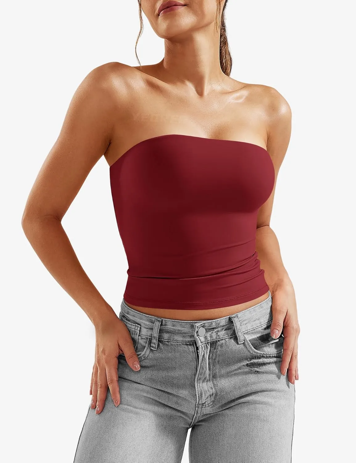 YEOREO Sophie Women Sexy Long Tube Tops Double Lined Basic Y2K Summer Cute Strapless Fitted Bandeau Going Out Crop Top Top