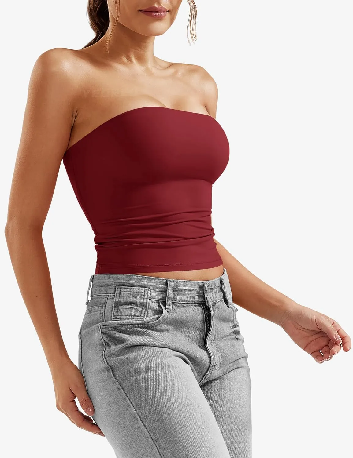 YEOREO Sophie Women Sexy Long Tube Tops Double Lined Basic Y2K Summer Cute Strapless Fitted Bandeau Going Out Crop Top Top
